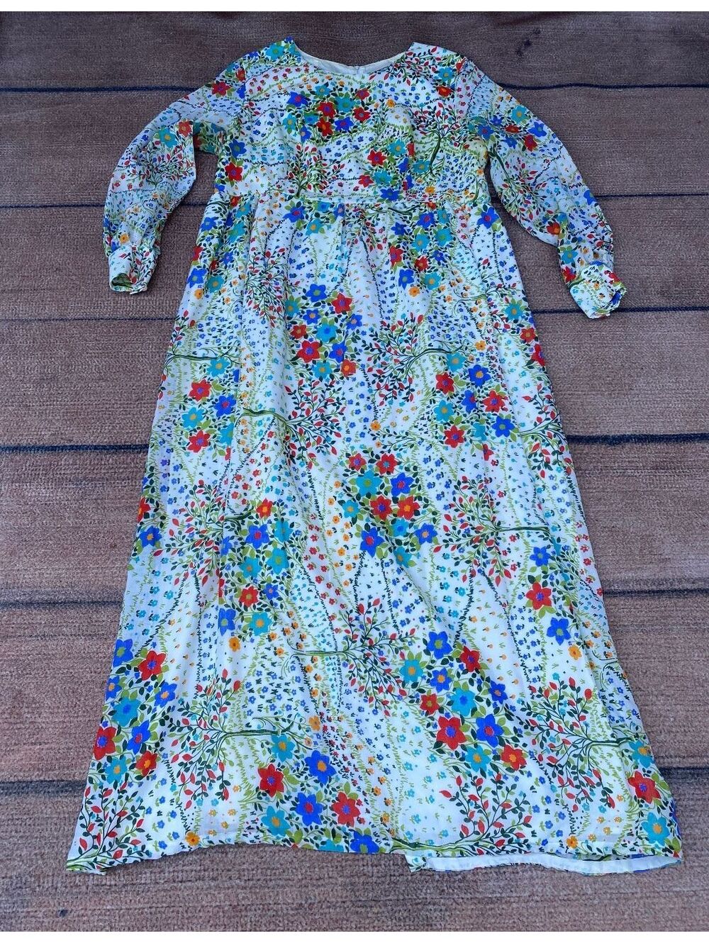 Lady Lewis California 1970s hostess dress kaftan muumuu XL long sleeve maxi